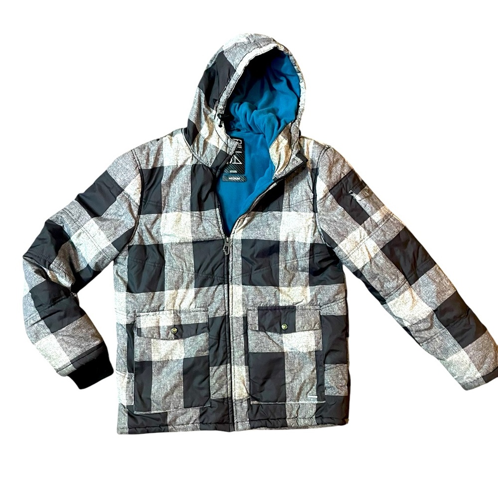 Billabong Plaid Ski Snowboard Jacket - Black and Gray Mens Size Medium